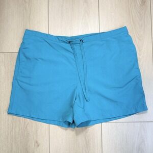 VTG L.L.Bean Women's Supplex Nylon Water Shorts Blue L Drawstring Hiking‎ Swim